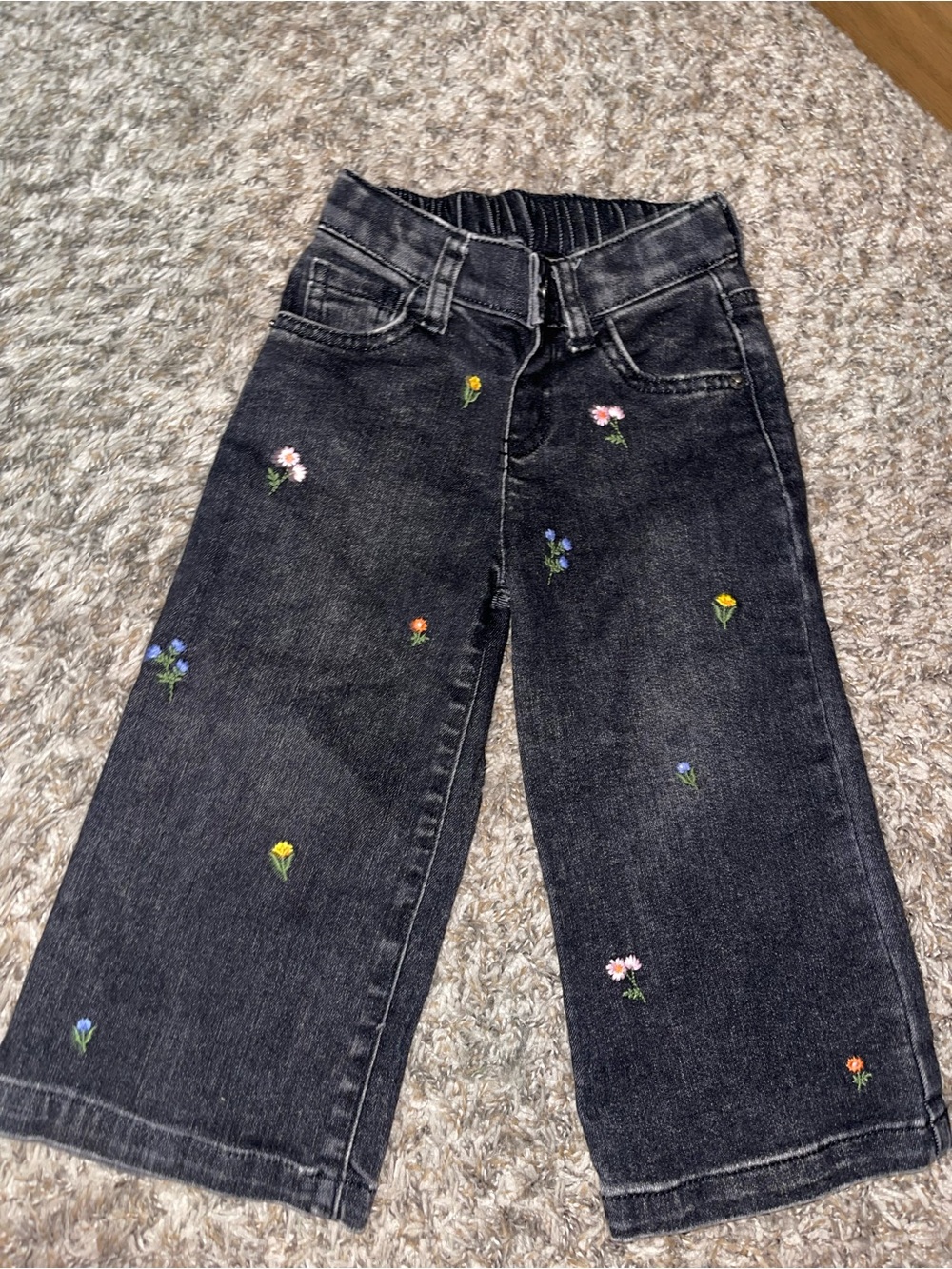 Cat & Jack Black Denim Jeans with Embroidered Flowers